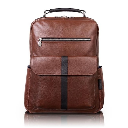 MCKLEINUSA McKlein USA 19080 17 in. U Series Logan Leather Two-Tone Dual-Compartment Laptop & Tablet Backpack; Brown 19080